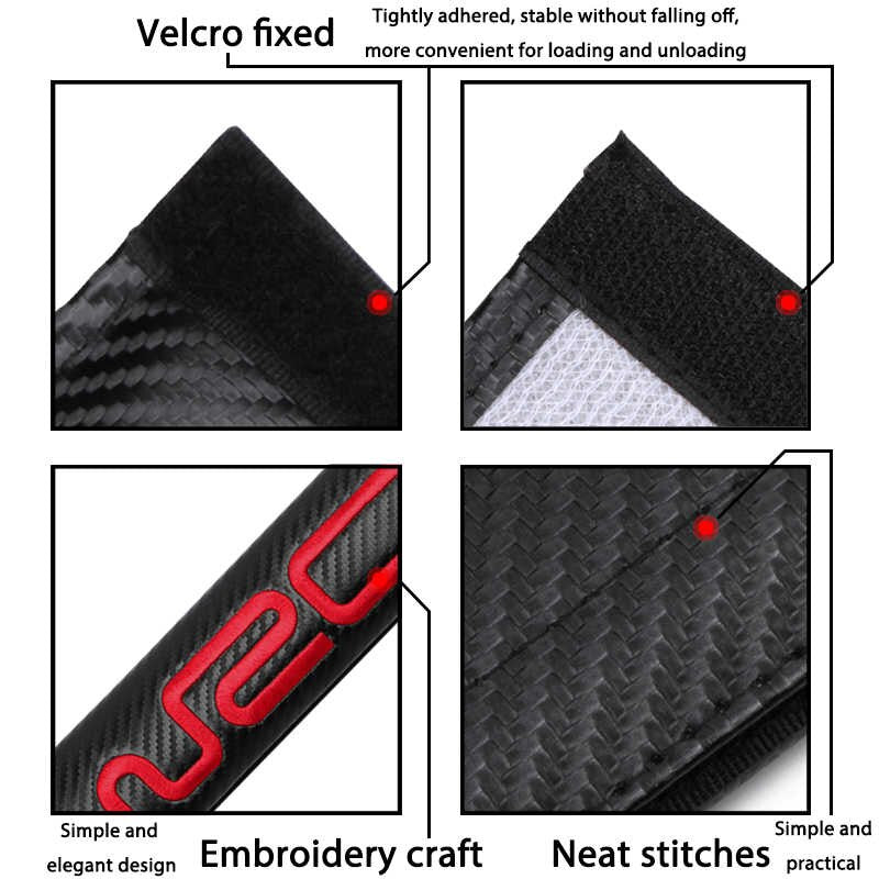 2Pcs GTI Carbon Fiber Embroidery Car Seat Belt Cover Safety Shoulder Pads