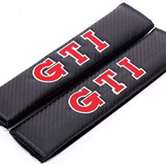 2Pcs GTI Carbon Fiber Embroidery Car Seat Belt Cover Safety Shoulder Pads