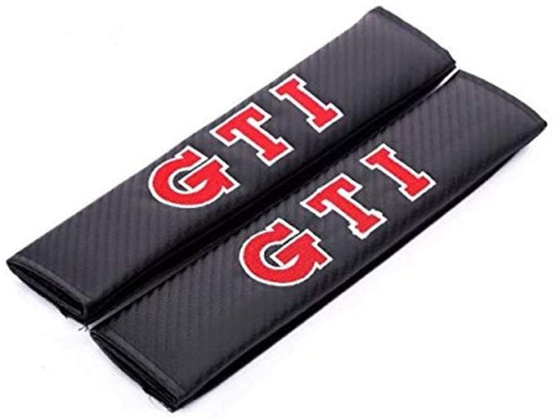 2Pcs GTI Carbon Fiber Embroidery Car Seat Belt Cover Safety Shoulder Pads
