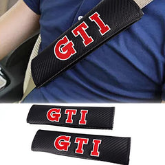 2Pcs GTI Carbon Fiber Embroidery Car Seat Belt Cover Safety Shoulder Pads