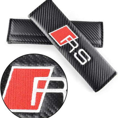 2Pcs RS Carbon Fiber Embroidery Car Seat Belt Cover Safety Shoulder Pads