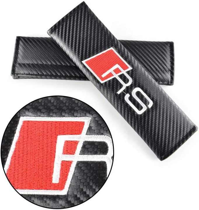 2Pcs RS Carbon Fiber Embroidery Car Seat Belt Cover Safety Shoulder Pads