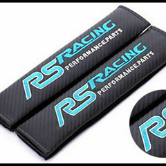 2Pcs RS Racing Carbon Fiber Embroidery Car Seat Belt Cover Safety Shoulder Pads