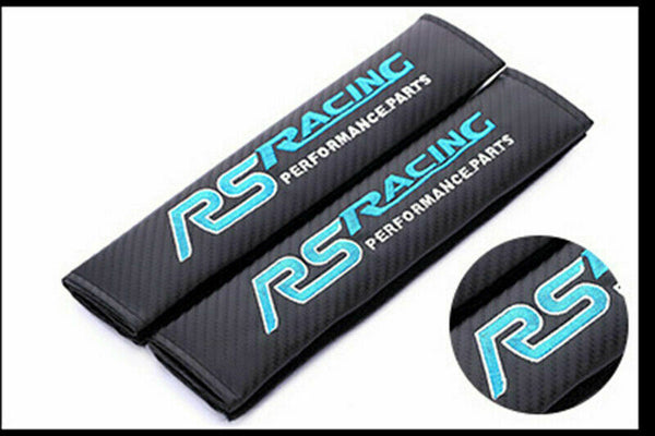 2Pcs RS Racing Carbon Fiber Embroidery Car Seat Belt Cover Safety Shoulder Pads