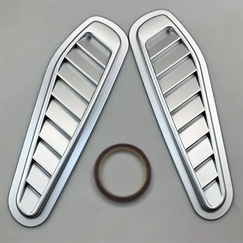 2pcs Silver Universal Car ABS Decorative Air Flow Intake Scoop Turbo Bonnet Vent Cover Hood