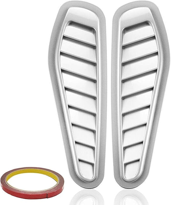 2pcs Silver Universal Car ABS Decorative Air Flow Intake Scoop Turbo Bonnet Vent Cover Hood