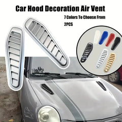 2pcs Silver Universal Car ABS Decorative Air Flow Intake Scoop Turbo Bonnet Vent Cover Hood