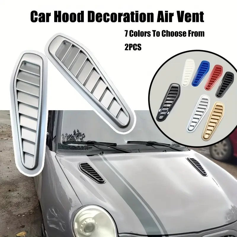 2pcs Silver Universal Car ABS Decorative Air Flow Intake Scoop Turbo Bonnet Vent Cover Hood