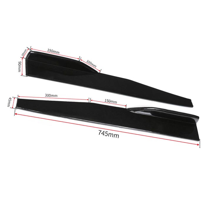2pcs Universal 75cm Black Car Side Skirt Rocker Splitters Winglet Wings Canard Diffuser