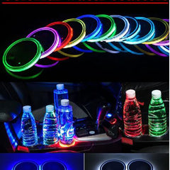 2pcs Universal Car Cup Holder Bottom Mat Water Drinking Holder Organizer Pad USB LED Sensor Atmosphere Lights Cover Lamp 7 Colors