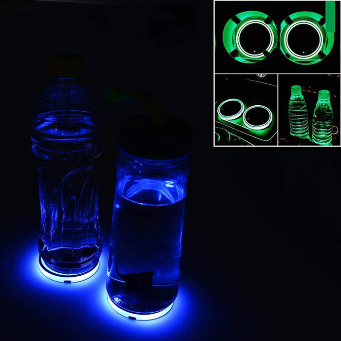 2pcs Universal Car Cup Holder Bottom Mat Water Drinking Holder Organizer Pad USB LED Sensor Atmosphere Lights Cover Lamp 7 Colors