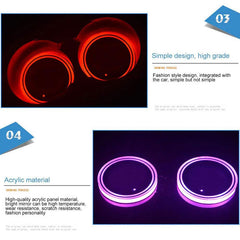 2pcs Universal Car Cup Holder Bottom Mat Water Drinking Holder Organizer Pad USB LED Sensor Atmosphere Lights Cover Lamp 7 Colors