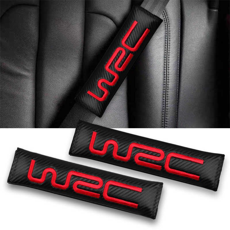 2Pcs WRC Carbon Fiber Embroidery Car Seat Belt Cover Safety Shoulder Pads