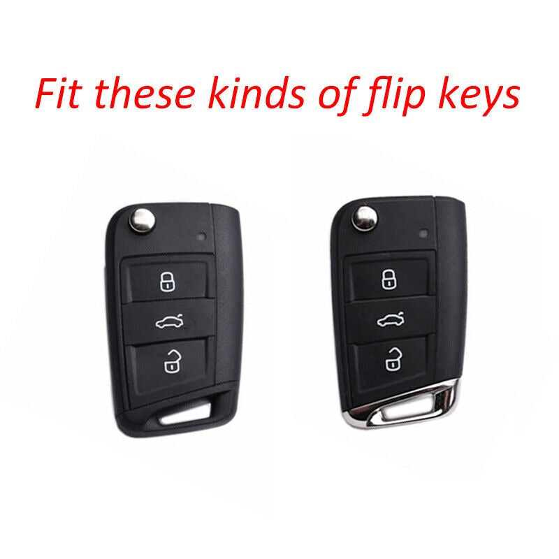 3 Button Flip Key ABS+Silicone Car Key Cover Case With Keychain Suitable For Volkswagen Virtus, Tiguan, T-Roc, Taigun, New Jetta