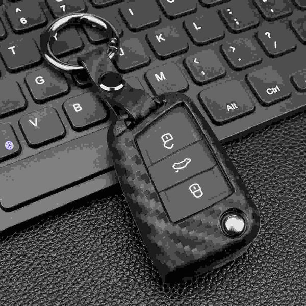 3 Button Flip Key ABS+Silicone Car Key Cover Case With Keychain Suitable For Volkswagen Virtus, Tiguan, T-Roc, Taigun, New Jetta