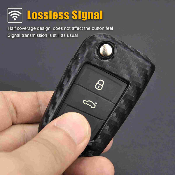 3 Button Flip Key ABS+Silicone Car Key Cover Case With Keychain Suitable For Volkswagen Virtus, Tiguan, T-Roc, Taigun, New Jetta