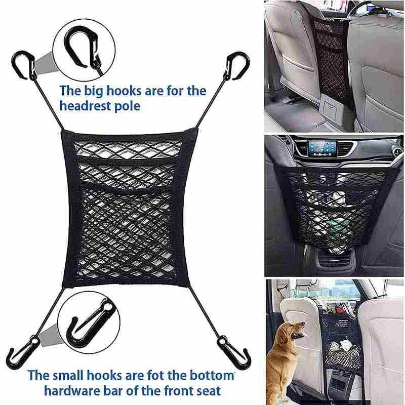 3-Layer Car Mesh Organizer, Seat Back Net Bag, Barrier of Backseat Pet Kids, Cargo Tissue Purse Holder, Driver Storage Netting Pouch