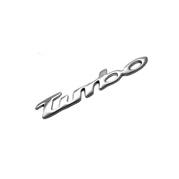 Cursive Style Small Letter Turbo Metal Logo 3D Car Hood Ornament / Decal For Car Bike Cycle