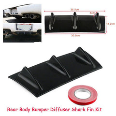 3Fin Universal Lower Rear Body Bumper Lip Diffuser Shark Fin Spoiler Gloss Black
