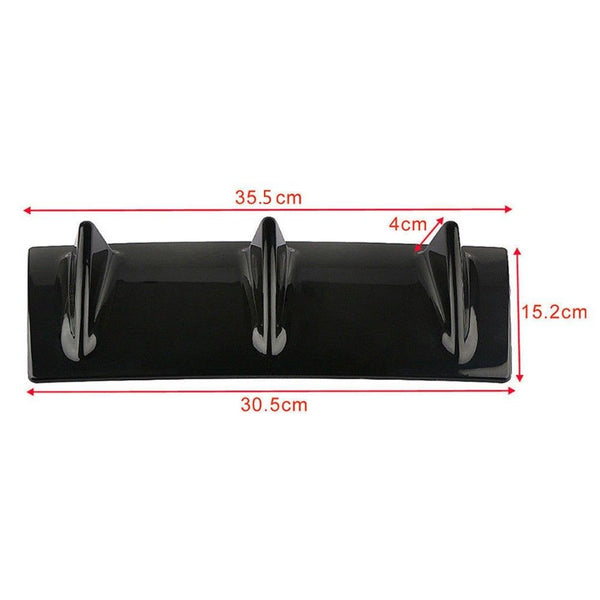 3Fin Universal Lower Rear Body Bumper Lip Diffuser Shark Fin Spoiler Gloss Black