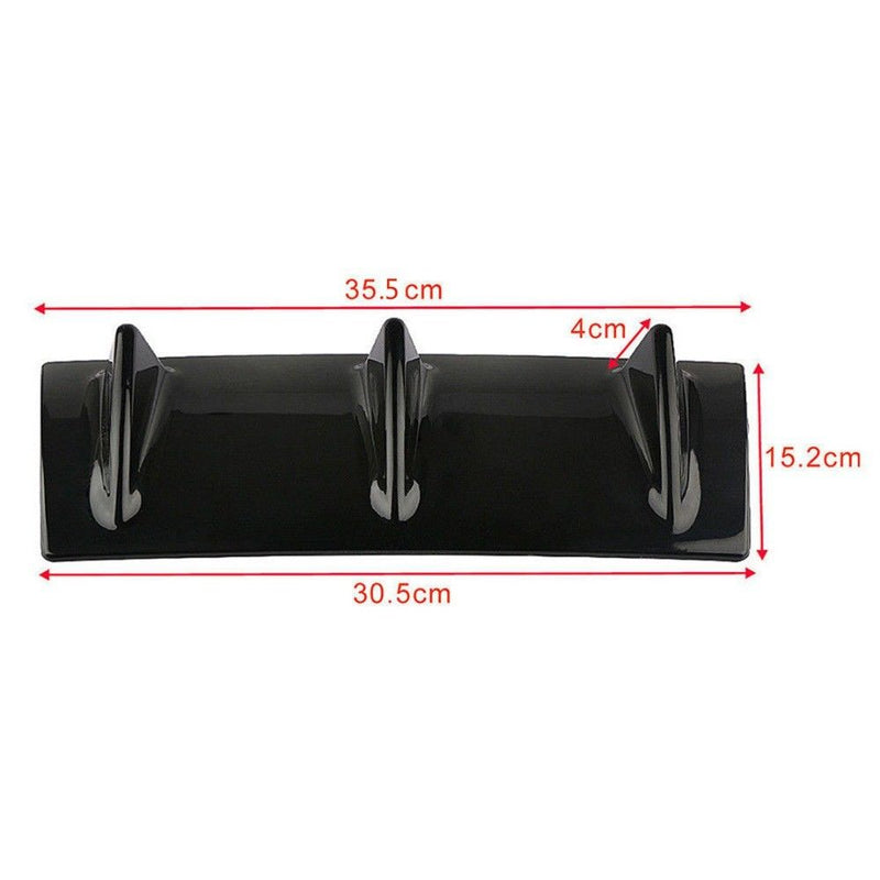 3Fin Universal Lower Rear Body Bumper Lip Diffuser Shark Fin Spoiler Gloss Black