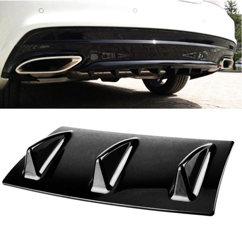 3Fin Universal Lower Rear Body Bumper Lip Diffuser Shark Fin Spoiler Gloss Black