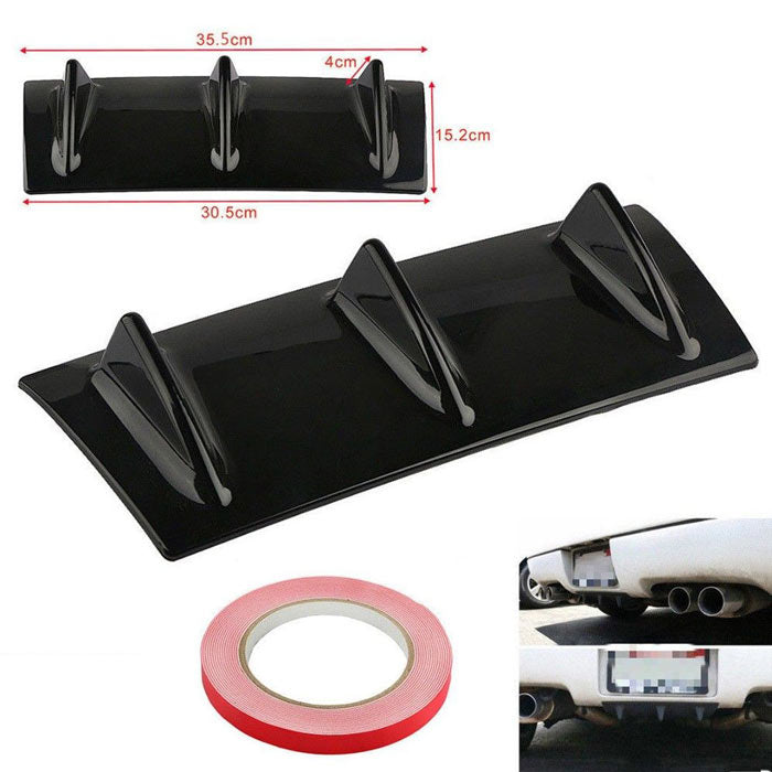 3Fin Universal Lower Rear Body Bumper Lip Diffuser Shark Fin Spoiler Gloss Black