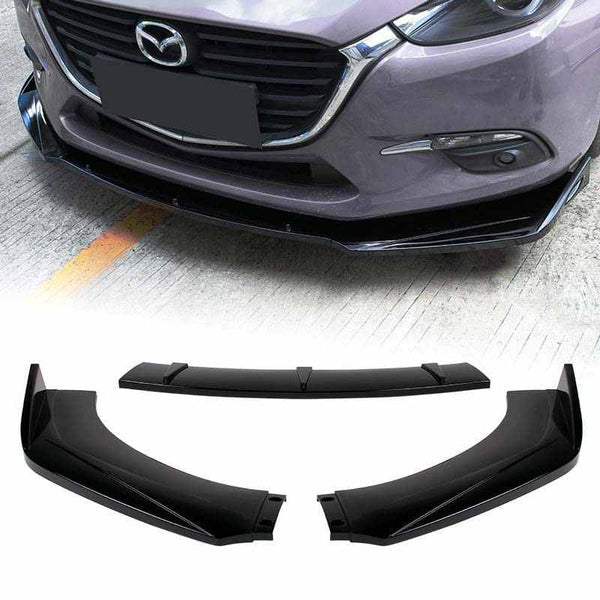 3pc Universal Glossy Black Front Bumper Protector Body Kit Splitter Spoiler Lip (Heavy Quality)