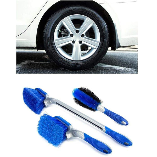 3PCS/SET Car Wash Wheel Blue Brush Long Handle Tire Brush Cleaning Tool Wash Car Tire Brush