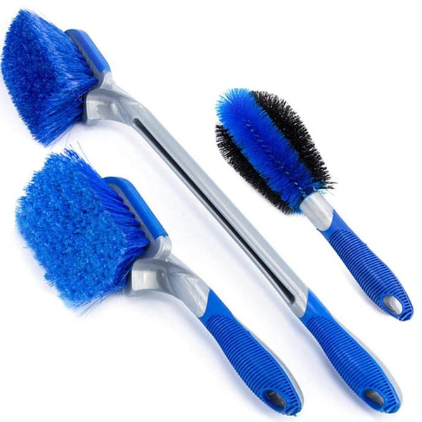 3PCS/SET Car Wash Wheel Blue Brush Long Handle Tire Brush Cleaning Tool Wash Car Tire Brush