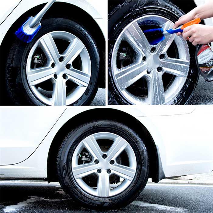 3PCS/SET Car Wash Wheel Blue Brush Long Handle Tire Brush Cleaning Tool Wash Car Tire Brush