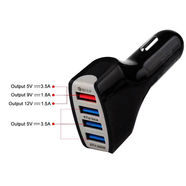 4 Port USB 3.0 Fast Charging Car Charger Adapter Quick Charge (Random Color)