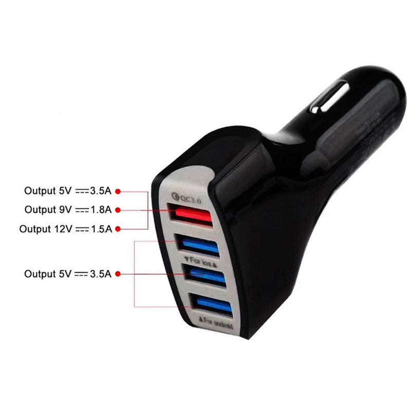 4 Port USB 3.0 Fast Charging Car Charger Adapter Quick Charge (Random Color)