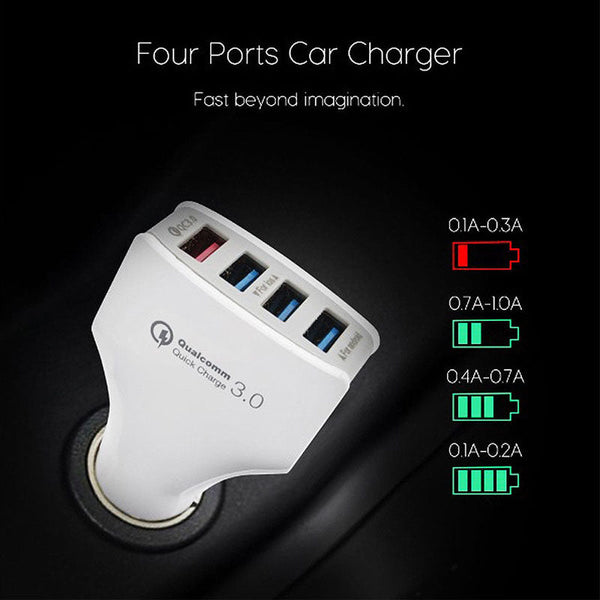 4 Port USB 3.0 Fast Charging Car Charger Adapter Quick Charge (Random Color)