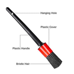 Auto Detailing Brush Set，5 Different Sizes Premium Natural Boar Hair Mixed Fiber Plastic Handle Car Cleaning Tools Kit for Automotive Wheels, Dashboard (Black & red)