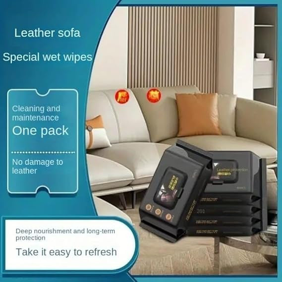 80 Pcs Premium Leather Care Wipes All In One Cleaner & Conditioner For Car Seats, Sofas, Shoes & Jackets Restores, Protects & Shines