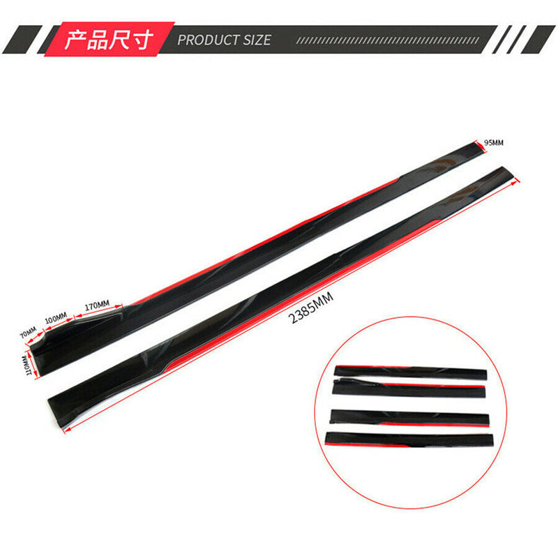 4pcs ABS Car Side Skirt Splitters Lip Winglet Gloss Black + Red Body Line Universal