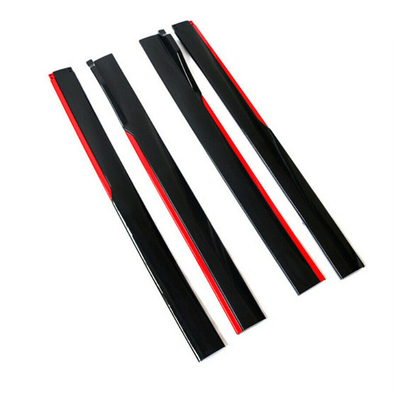 4pcs ABS Car Side Skirt Splitters Lip Winglet Gloss Black + Red Body Line Universal