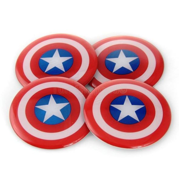 4pcs Captain America Emblem Car Wheel Center Hub Cap Caps Badge Sticker Decal 60mm