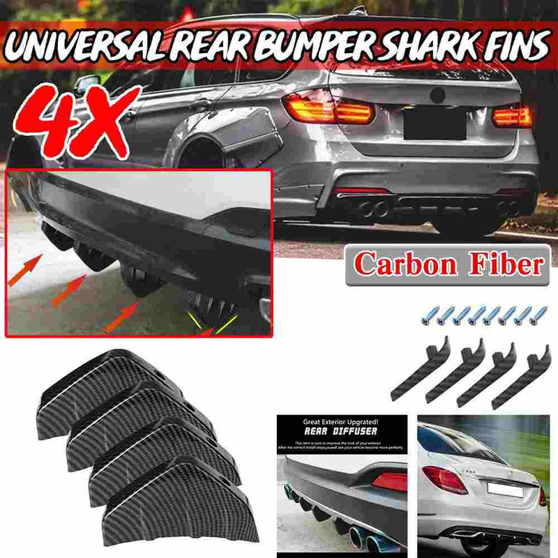 4pcs Carbon Fiber Car Rear Bumper Fin Canard Splitter Diffuser Valence Spoiler