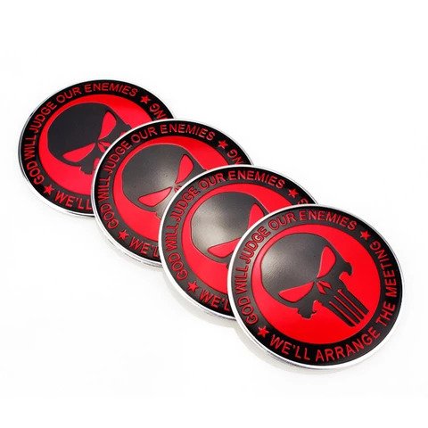 4pcs GOD WILL JUDGE OUR ENEMIES (Red) Emblem Car Wheel Center Hub Cap Caps Badge Sticker Decal 60mm