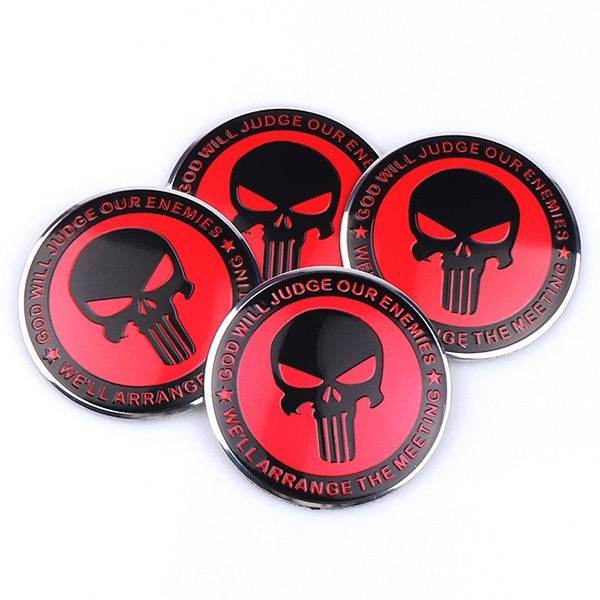 4pcs GOD WILL JUDGE OUR ENEMIES (Red) Emblem Car Wheel Center Hub Cap Caps Badge Sticker Decal 60mm
