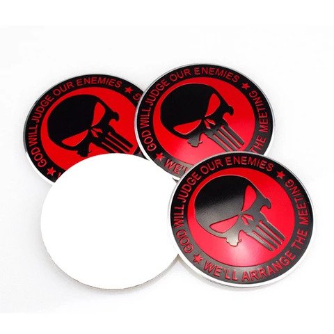 4pcs GOD WILL JUDGE OUR ENEMIES (Red) Emblem Car Wheel Center Hub Cap Caps Badge Sticker Decal 60mm