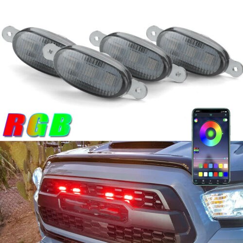 4pcs Mobile App RGB Raptor Style LED Lamp Front Grill Light Kit