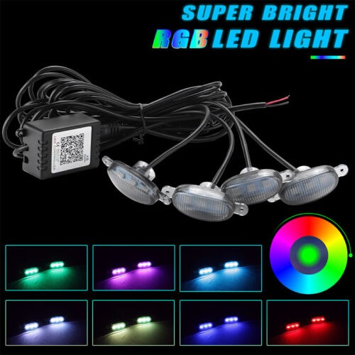 4pcs Mobile App RGB Raptor Style LED Lamp Front Grill Light Kit
