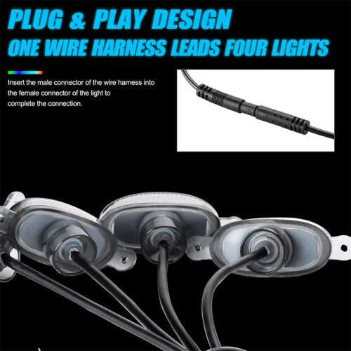 4pcs Mobile App RGB Raptor Style LED Lamp Front Grill Light Kit