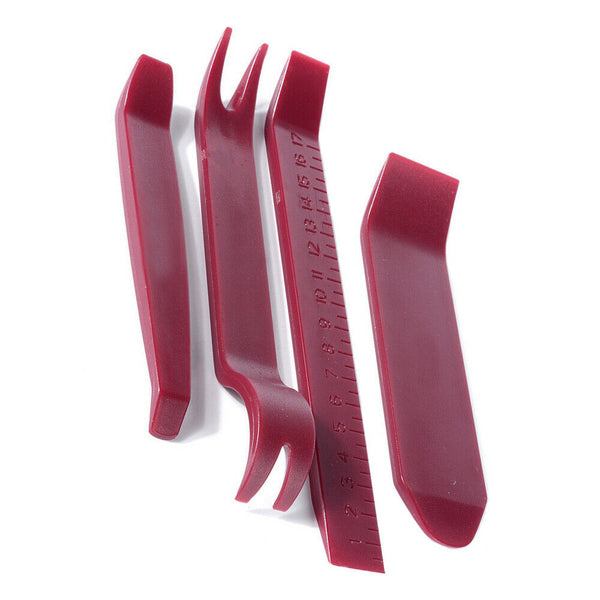 4Pcs Red Car Door Plastic Trim Panel Clip Dash Radio Removal Pry Open Tool Kit