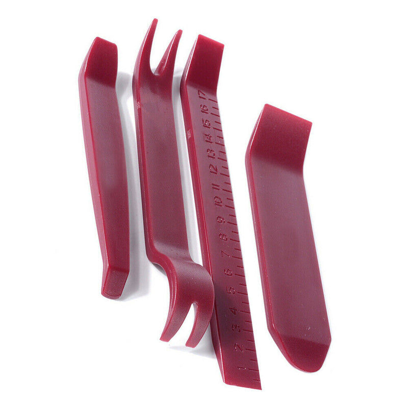 4Pcs Red Car Door Plastic Trim Panel Clip Dash Radio Removal Pry Open Tool Kit