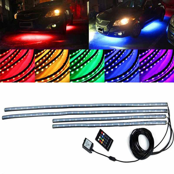 4pcs RGB LED Car Tube Strip Underglow Body Neon Light With Wireless Remote