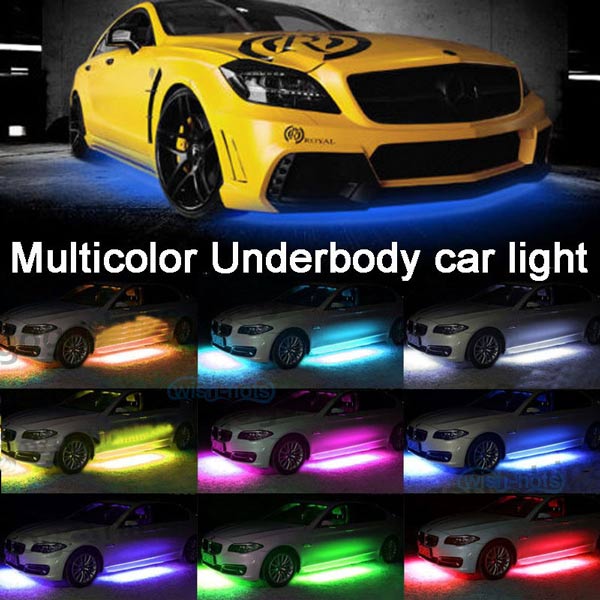 4pcs RGB LED Car Tube Strip Underglow Body Neon Light With Wireless Remote